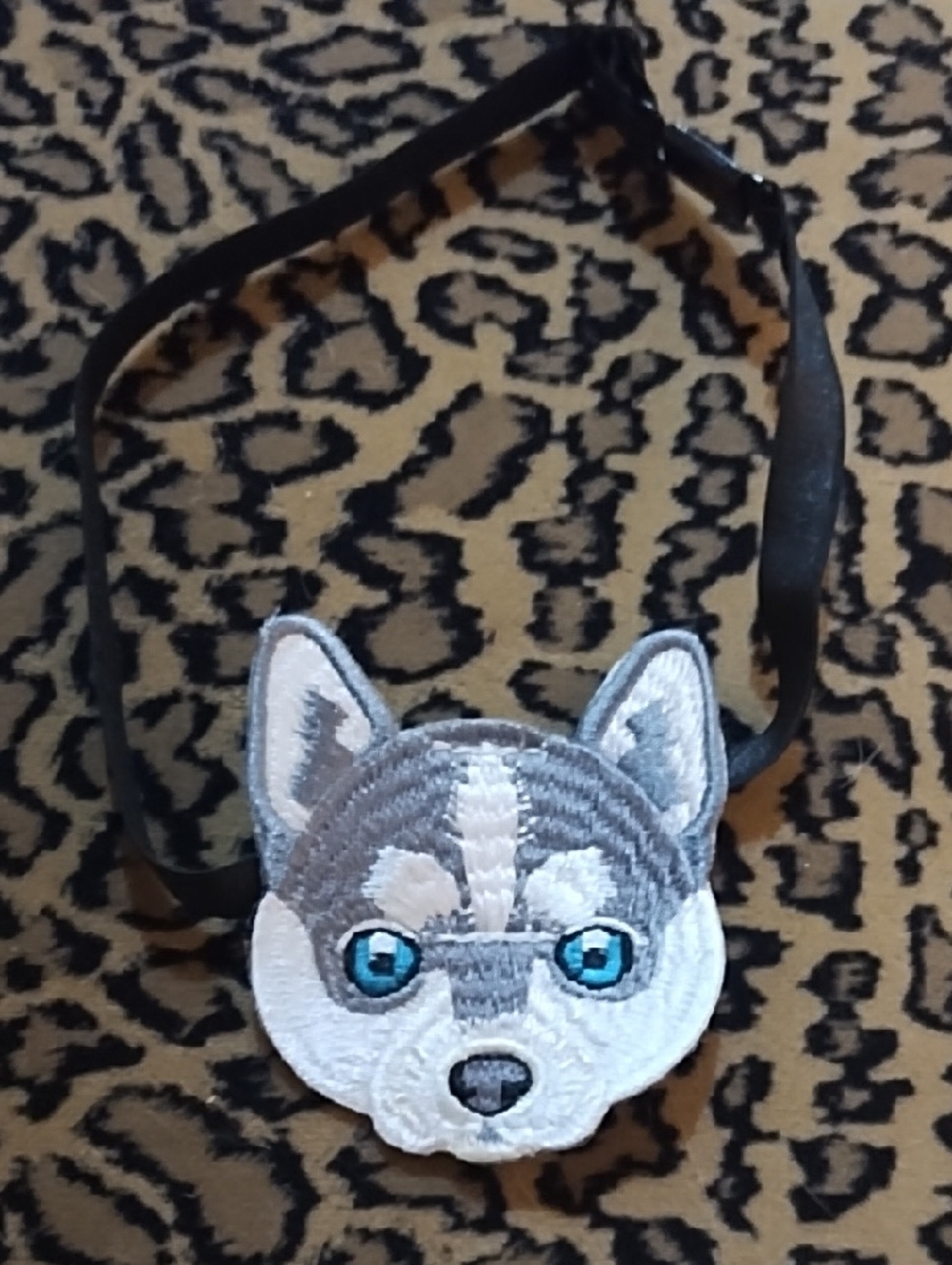 Embroidered Husky Necktie 👔 in Gray, White & Blue